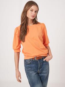 Katoenen stretch T-shirt met korte pofmouwen