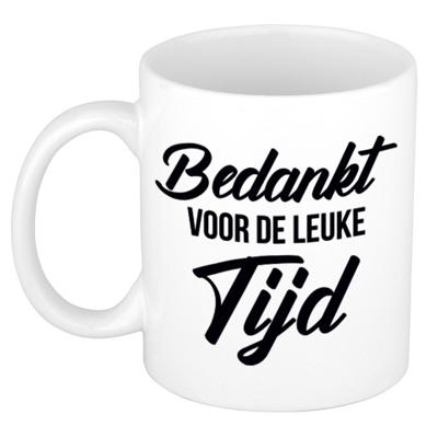 Bedankt voor de leuke tijd - Cadeau koffiemok - beker - wit - Afscheid - collega - juf - mees