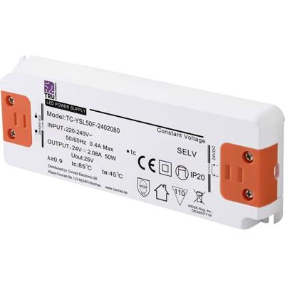 TRU COMPONENTS TC-YSL50F-2402080 LED-transformator Constante spanning 50 W 2.08 A 24 V/DC Geschikt voor meubels, Overspanning, Montage op ontvlambare