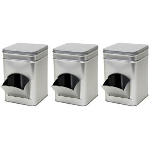 Vierkant opbergblik/bewaarblik met dispenser - 3x - zilver - 14 x 21 cm - Koffiecups/suikerklontjes