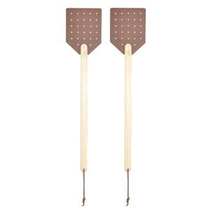 Esschert design Vliegenmepper - 2x stuks - hout/leer - bruin - 52 cm - vliegen vangen