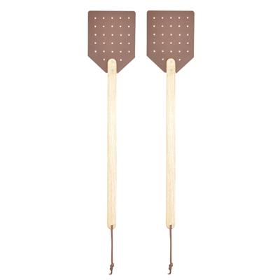 Esschert design Vliegenmepper - 2x stuks - hout/leer - bruin - 52 cm - vliegen vangen