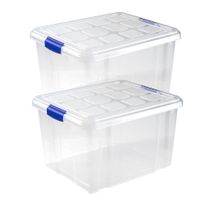 2x stuks opslagboxen/bakken/organizers met deksel 25 liter 42 x 36 x 25 cm transparant