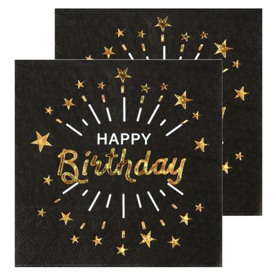 Verjaardag feest servetten happy birthday - 20x - goud - 33 x 33 cm