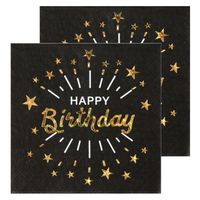 Verjaardag feest servetten happy birthday - 20x - goud - 33 x 33 cm