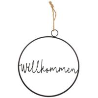 Hangdecoratie cirkel Willkommen zwart 39 cm | 12 stuks