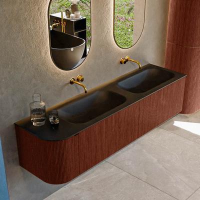 Badmeubel Mondiaz Kurve | 175 cm | Meubelkleur Ruby | Wastafelkleur Urban | Solid surface | Dubbel / Rechts spoelbak | Zonder kraangat(en) Badmeubel Mondiaz Kurve | 175 cm | Meubelkleur Ruby | Wastafelkleur Urban | Solid surface | Dubbel / Rechts spoelbak | Zonder kraangat(en)