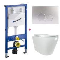 Geberit Delta UP100 toiletset 27 wandcloset wit mat 53 cm met softclose zitting en drukplaat chroom