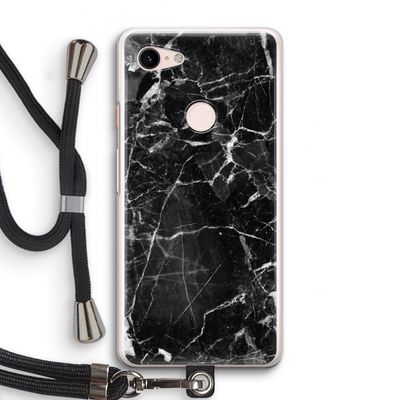 Zwart Marmer 2: Pixel 3 Transparant Hoesje met koord
