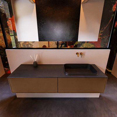 Badkamermeubelset Mondiaz Erin 150 cm met 2 Lades met RIDGE Wastafel Rechts Urban Zonder Kraangaten Greeploos Mat Rust