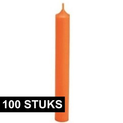 Hahn Dinerkaarsen - 100x stuks - oranje - H18 cm - 7 branduren - kandelaar Hahn Dinerkaarsen - 100x stuks - oranje - H18 cm - 7 branduren - kandelaar