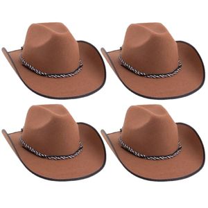 4x stuks bruine carnaval verkleed cowboyhoed met koord