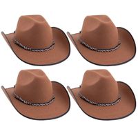 4x stuks bruine carnaval verkleed cowboyhoed met koord 4x stuks bruine carnaval verkleed cowboyhoed met koord