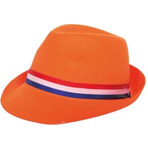 Koningsdag Verkleed oranje tribly hoed - volwassenen - met lint in Nederlandse vlag kleuren