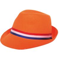 Koningsdag Verkleed oranje tribly hoed - volwassenen - met lint in Nederlandse vlag kleuren