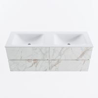 MONDIAZ VICA 130cm badmeubel onderkast Carrara 4 lades. Wastafel CLOUD dubbel zonder kraangat, kleur Talc.