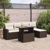 6-delige Loungeset met kussens poly rattan bruin