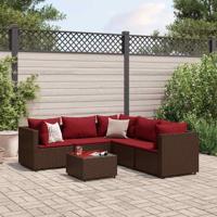 6-delige Loungeset met kussens poly rattan bruin