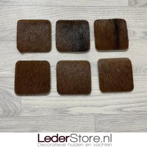 Geitenhuid onderzetters bruin zwart 10x10cm