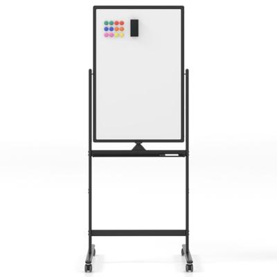 60 x 90 cm Dubbelzijdig Mobiel Whiteboard in Hoogte Verstelbaar Magnetisch Whiteboard met Wieltjes Standaard en Pennenbakje (Zwart)