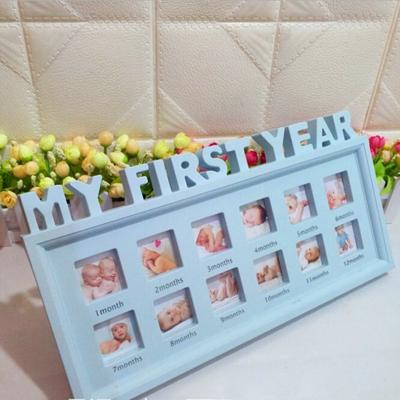 Creatieve DIY Home kamer decoratie baby Memorial groeiende foto frame display (blauw)