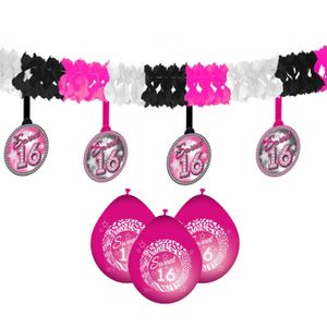 Sweet 16/Sixteen versiering pakket slingers/ballonnen roze