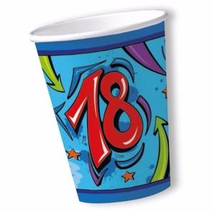 Papieren bekers 18 jaar thema blauw 10x stuks