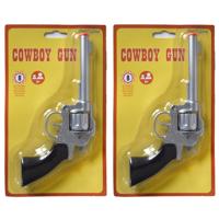 Funny Fashion verkleed speelgoed revolver/pistool - 2x stuks - metaal - 8 schots - Plaffertjes pisto