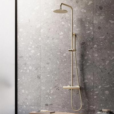 Regendouche set SaniClear Brass | Opbouw | 30 cm | Thermostaatkraan | 2-weg | Rond | Geborsteld messing - mat goud
