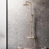 Regendouche set SaniClear Brass | Opbouw | 30 cm | Thermostaatkraan | 2-weg | Rond | Geborsteld messing - mat goud
