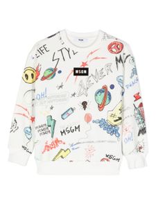 MSGM Kids sweat à imprimé graphique en all over - Blanc