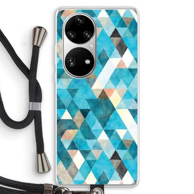 Gekleurde driehoekjes blauw: Huawei P50 Pro Transparant Hoesje met koord
