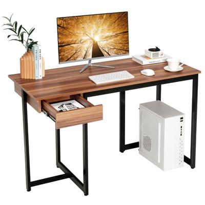 Computerbureau 120cm Lade Metalen Frame Verstelbare Voetsteun Modern Bureau voor Kantoor Woonkamer Bruin/Naturel/Notenhout