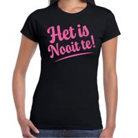 Verkleed T-shirt dames - het is nooit te! - zwart - glitter roze - foute party - thumbnail