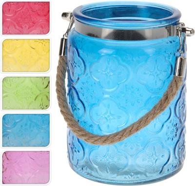 Kandelaar glas met touw Ø9,5xH13,5cm