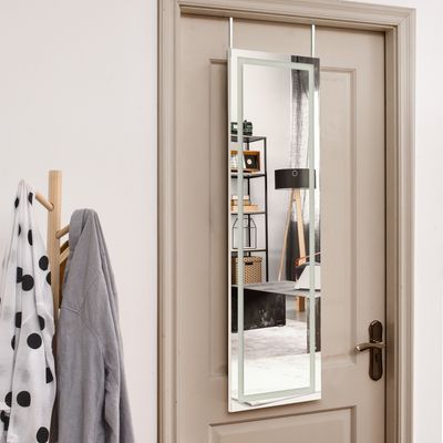 Wandspiegel 2-in-1 Full-body Spiegel met 3 Kleuren Ledverlichting Deurspiegel Hangspiegel voor Slaapkamer 120cm x 37cm Wit