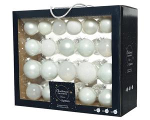 Kerstballenset glas mix winterwit 42st