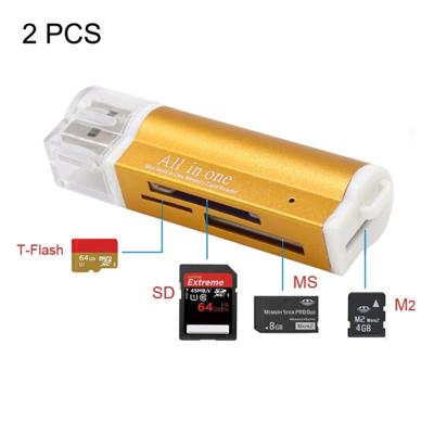 2 stuks multi all in 1 USB 2 0 micro SD SDHC TF m2 MMC MS PRO DUO geheugenkaartlezer (goud)