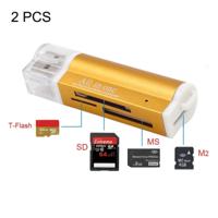 2 stuks multi all in 1 USB 2 0 micro SD SDHC TF m2 MMC MS PRO DUO geheugenkaartlezer (goud)