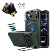 iPhone 17 Pro Max Bundle Cyber Tough Magnetic Case (Stash Stand) and Armorite Pro Privacy Screen Protector - Olive Green
