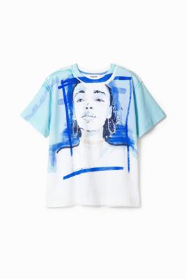 T-shirt met afbeelding van een meisje - WHITE - S