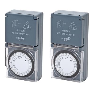Programmeerbare tijdklok - 2x - 24-uurs - IP44 - tijdschakelaar stekkerdoos - voor binnen/buiten