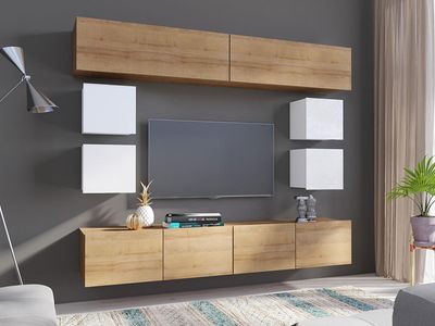 Tv-meubel set BUENOS 10 deuren hoogglans wit/gouden eik
