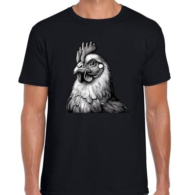 Cadeau T-shirt heren - boerderijdieren liefhebber - zwart - kip/haan