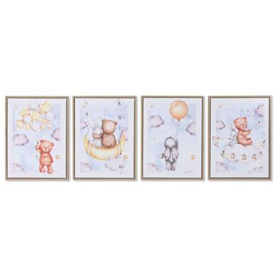 Schilderij Home ESPRIT Blauw Bruin Kinderen 30 x 2 x 40 cm (4 Stuks)