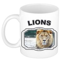 Dieren leeuw beker - lions/ leeuwen mok wit 300 ml - thumbnail