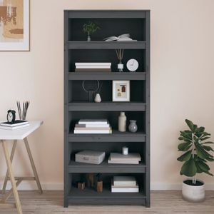 Boekenkast 80x35x183 cm massief grenenhout grijs