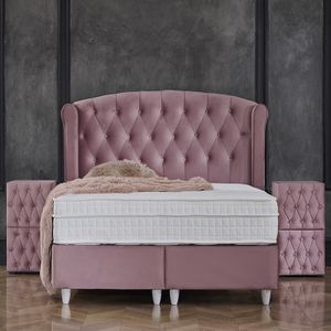 2-Persoons Boxspring Met Opbergruimte - Aurora - Roze 160x200 cm - Pocketvering - Inclusief Topper - Dekbed-Discounter.nl