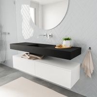 Mondiaz Alan badmeubel 150 cm talc 2 lades vrijhangend wastafel midden zonder kraangat zwart Mondiaz Alan badmeubel 150 cm talc 2 lades vrijhangend wastafel midden zonder kraangat zwart