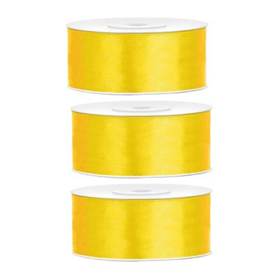 Partydeco Cadeaulint - 3x - geel - 2,5 cm x 25 meter - satijn - sierlint - inpakken - decoratie